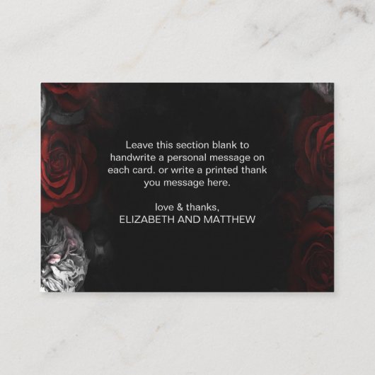 Dark Moody Black Red Florals Danke Karte (Rückseite)