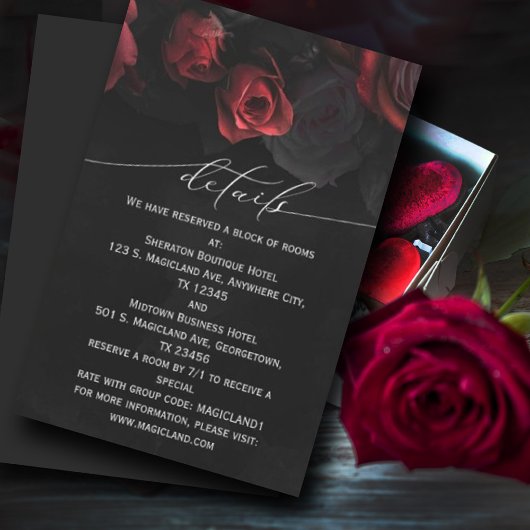 Dark Moody Black Red Florals Enclosure Card Einladung