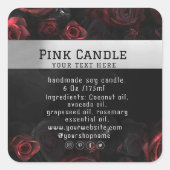 Dark Moody Black Red Florals Product Label Quadratischer Aufkleber (Vorderseite)