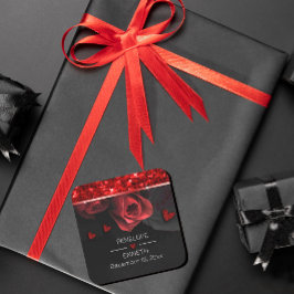 Dark Moody Black Red Florals Quadratischer Aufkleber