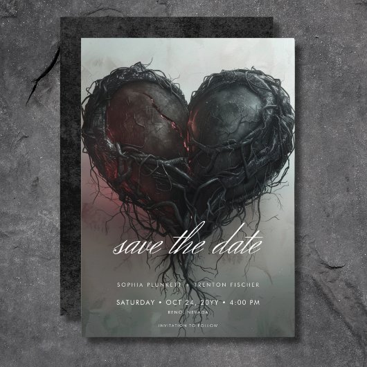 Dark Moody Black Twisted Heart Wedding Save The Date