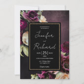 Dark Moody Bloom Dusty Lila Black Wedding Einladung (Vorderseite)