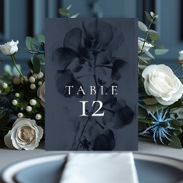 Dark Moody Blue Botanical Floral Wedding Tischnummer
