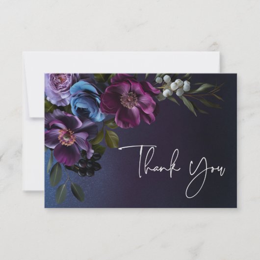 Dark Moody Blue Lavender Floral Brautparty Dankeskarte (Vorderseite)