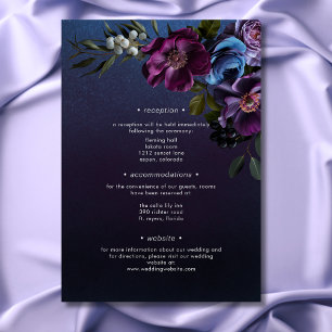 Dark Moody Blue Lavender Floral Moderne Hochzeit Begleitkarte
