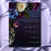 Dark Moody Blue Lavender Floral Moderne Hochzeit Einladung
