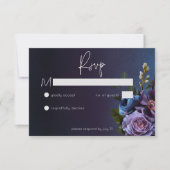 Dark Moody Blue Lavender Floral Moderne Hochzeit RSVP Karte (Vorderseite)