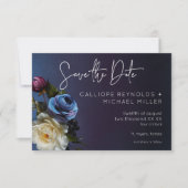 Dark Moody Blue Lavender Floral Moderne Hochzeit Save The Date (Vorderseite)