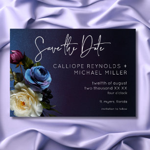 Dark Moody Blue Lavender Floral Moderne Hochzeit Save The Date