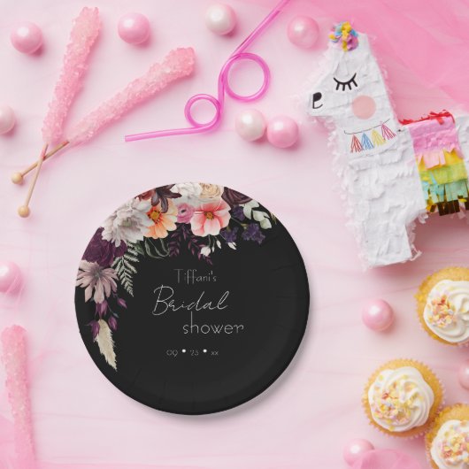 Dark Moody Blume Brautparty Pappteller (Party)