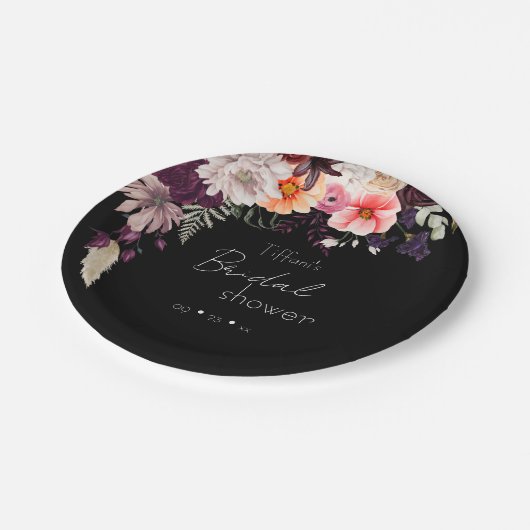 Dark Moody Blume Brautparty Pappteller (Schrägansicht)