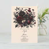 Dark Moody Blume Elegante Blumencreme Hochzeit Einladung (Stehend Vorderseite)