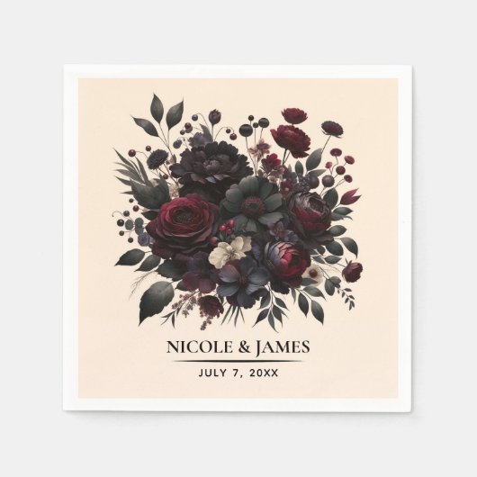 Dark Moody Blume Elegante Blumencreme Hochzeit Serviette (Vorderseite)
