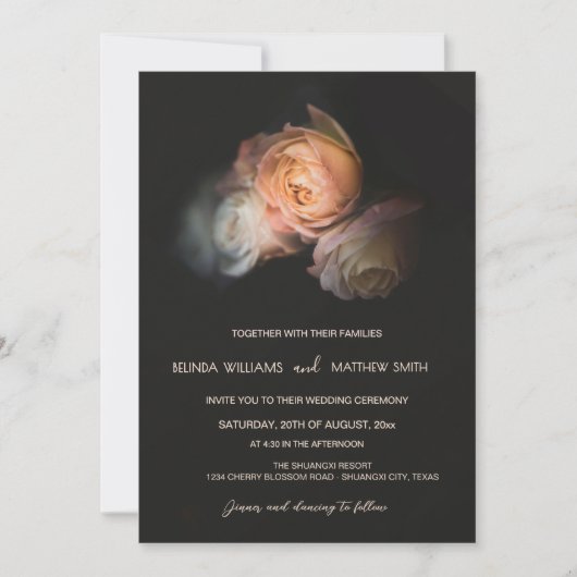 Dark Moody Blush 3D Flowers Wedding Einladung (Vorderseite)