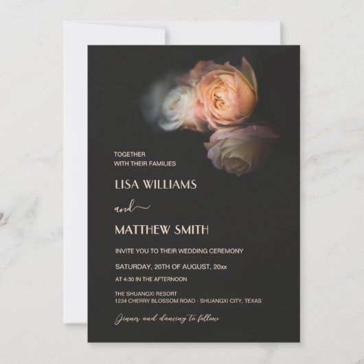 Dark Moody Blush Apricot Roses Wedding Einladung (Vorderseite)