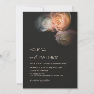 Dark Moody Blush Apricot Roses Wedding Einladung