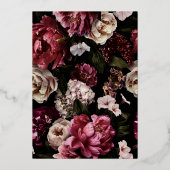 Dark Moody Blush Burgundy Floral Wedding Gold Folieneinladung (Rückseite)