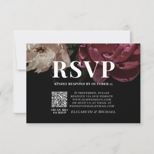 Dark Moody Blush Burgundy QR Code Wedding RSVP (Vorderseite)