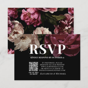 Dark Moody Blush Burgundy QR Code Wedding RSVP Karte