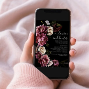 Dark Moody Blush Burgundy Script Blumenhochzeit in Einladung