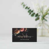 Dark Moody Blush Flowers Monogram Black Visitenkarte (Stehend Vorderseite)