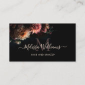 Dark Moody Blush Flowers Monogram Black Visitenkarte (Vorderseite)