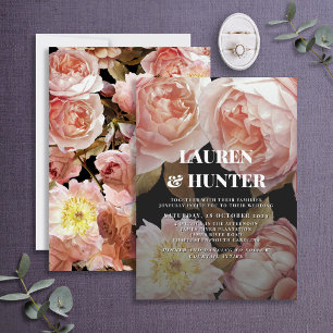 Dark Moody Blush Pink Floral Botanical Wedding Inv Einladung