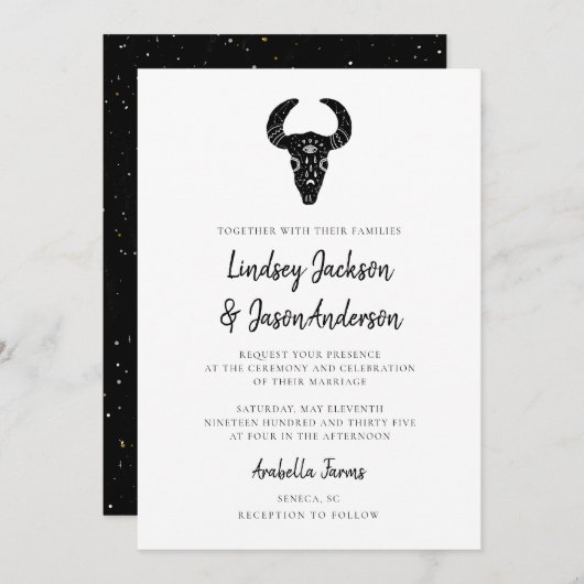 Dark Moody Bohemisch Rustic Western Wedding Einladung (Vorne/Hinten)