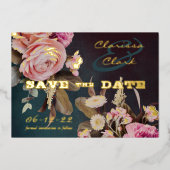 Dark Moody Bold Floral Gold Save the Date Folieneinladung (Vorderseite)