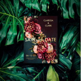 Dark Moody Bold Floral Marsala Save the Date Folieneinladung