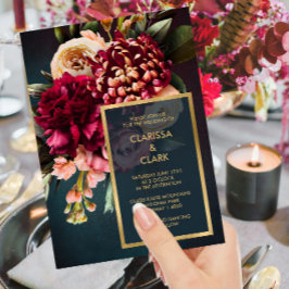 Dark Moody Bold Floral Marsala Wedding Einladung