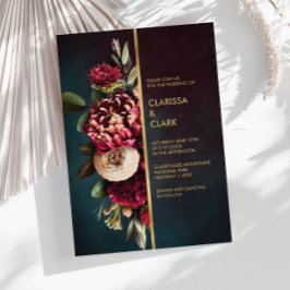 Dark Moody Bold Floral Marsala Wedding Einladung