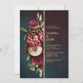 Dark Moody Bold Floral Marsala Wedding Einladung (Vorderseite)