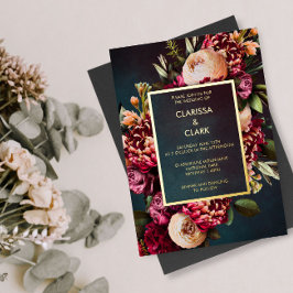 Dark Moody Bold Floral Marsala Wedding Foil Invit Folieneinladung
