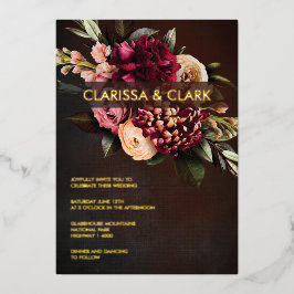 Dark Moody Bold Floral Marsala Wedding Foil Invit Folieneinladung