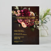 Dark Moody Bold Floral Marsala Wedding Foil Invit Folieneinladung (Stehend vorne)