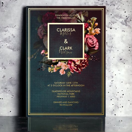 Dark Moody Bold Floral Marsala Wedding Foil Invita Folieneinladung