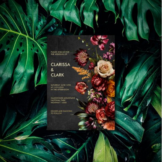 Dark Moody Bold Wild Blume Wedding Folieneinladung