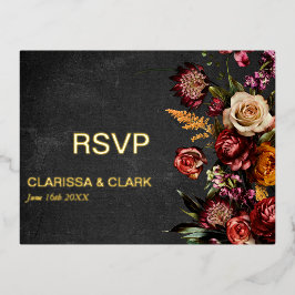 Dark Moody Bold Wild Blume Wedding RSVP Postcard Folien Feiertagspostkarte