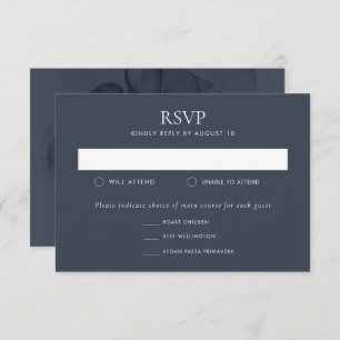 Dark Moody Botanical Blue Blume Wedding RSVP Karte