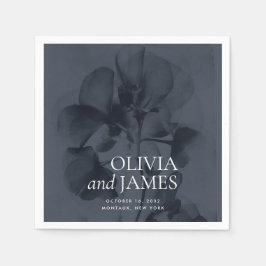 Dark Moody Botanical Dark Blue Wedding Names Serviette