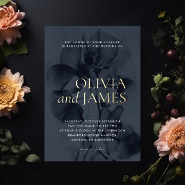 Dark Moody Botanical Elegant Wedding Gold Folieneinladung