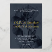 Dark Moody Botanical Overlay Blue Wedding Gold Folieneinladung (Vorderseite)