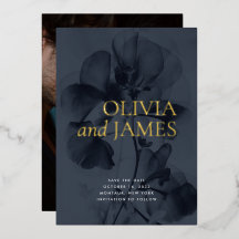 Dark Moody Botanical Wedding Photo Save the Date