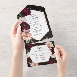 Dark Moody Burgundy Blush Black Floral Wedding All In One Einladung