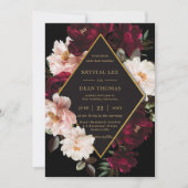 Dark Moody Burgundy Blush Black Floral Wedding Einladung (Vorderseite)