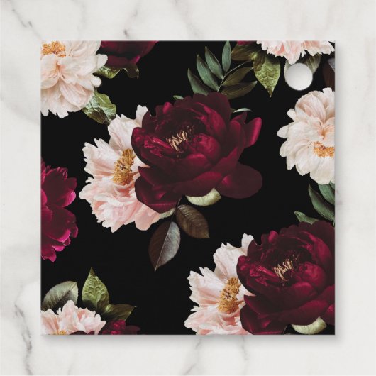 Dark Moody Burgundy Blush Black Floral Wedding Geschenkanhänger (Rückseite)
