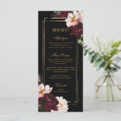 Dark Moody Burgundy Blush Black Floral Wedding Menükarte (Stehend Vorderseite)