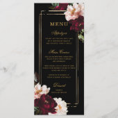 Dark Moody Burgundy Blush Black Floral Wedding Menükarte (Vorderseite)