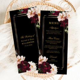 Dark Moody Burgundy Blush Black Floral Wedding Menükarte